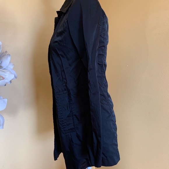 Forever 21 Black Trench Rain Coat Button Closure Nylon Coat Size Small. - Picture 3 of 8